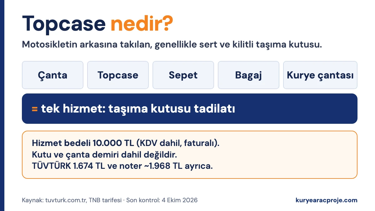 Topcase nedir: motosikletin arkasındaki taşıma kutusu; çanta, sepet ve bagaj aynı hizmetin adlarıdır